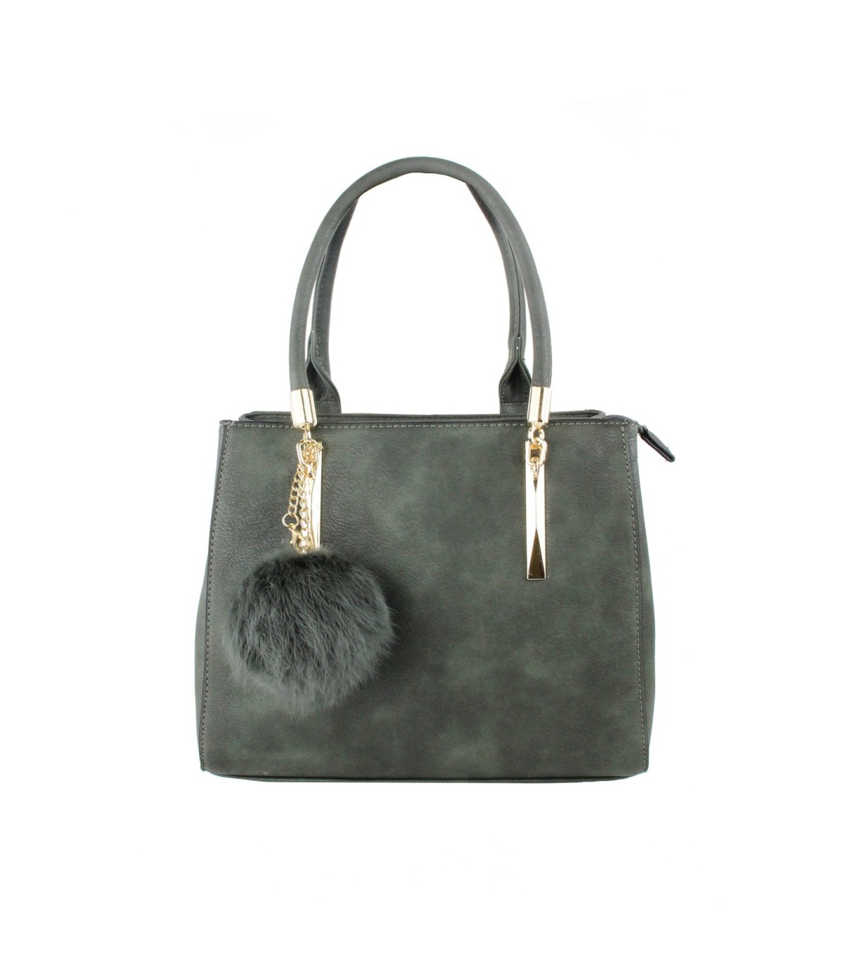T10919 - Bolso con borla de color cuadrado con asa de mano y bandolera larga a juego