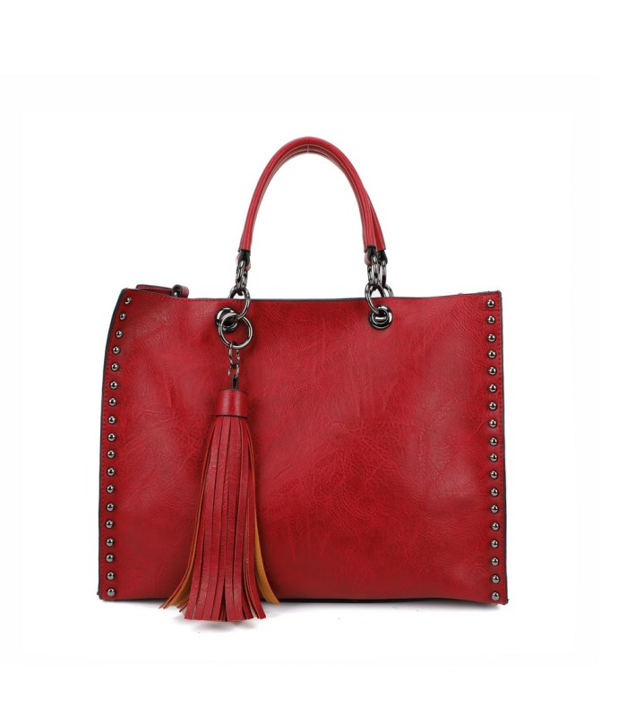 11085 - Bolso doble de mano con tachuelas y flecos