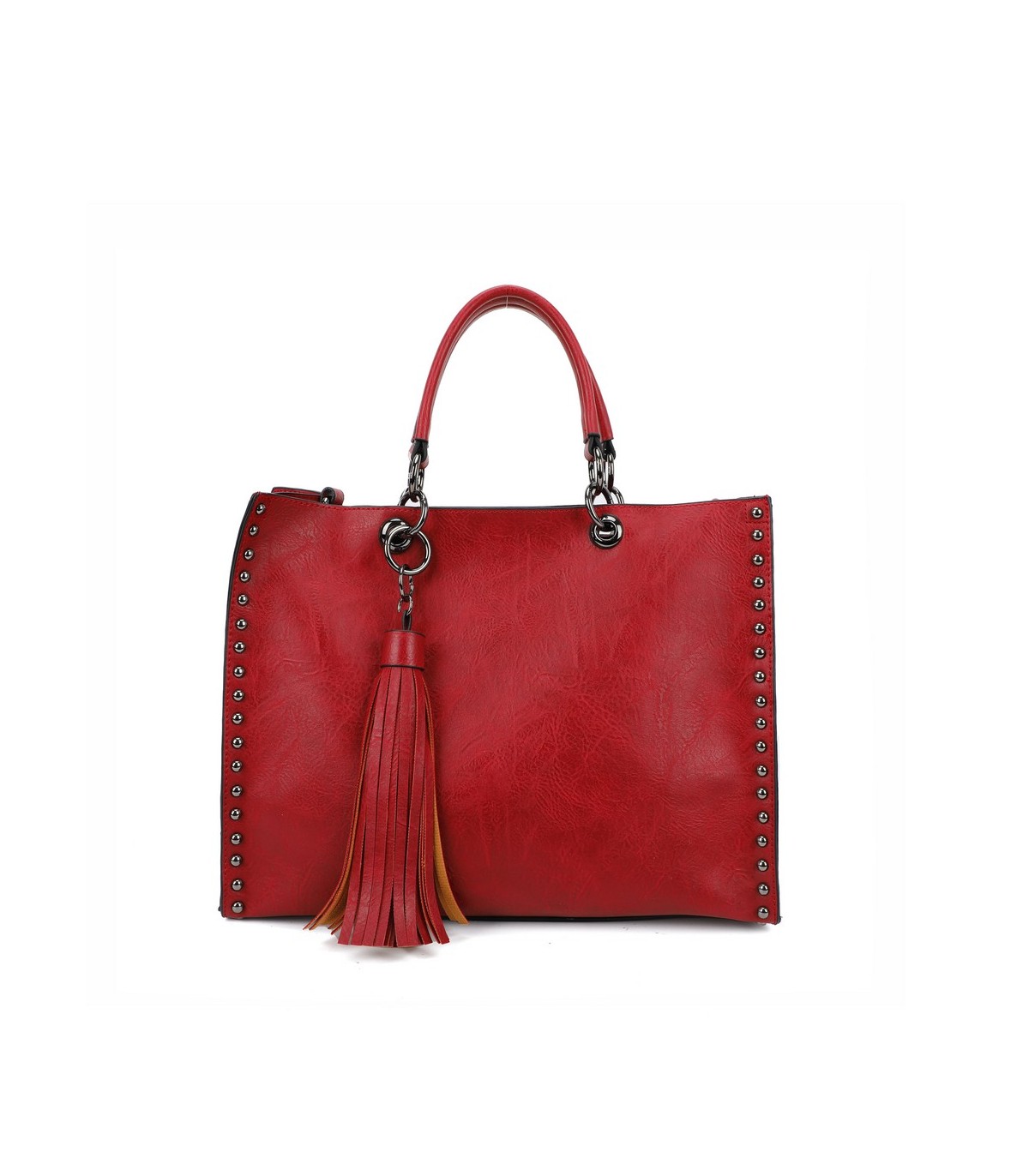 11085 - Bolso doble de mano con tachuelas y flecos