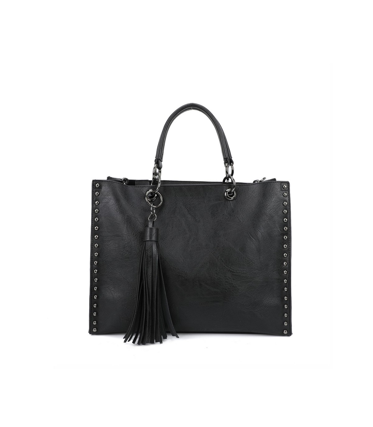 11085 - Bolso doble de mano con tachuelas y flecos