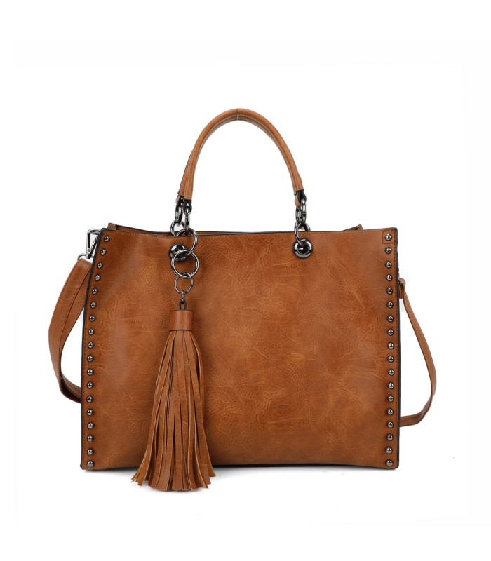 11085 - Bolso doble de mano con tachuelas y flecos