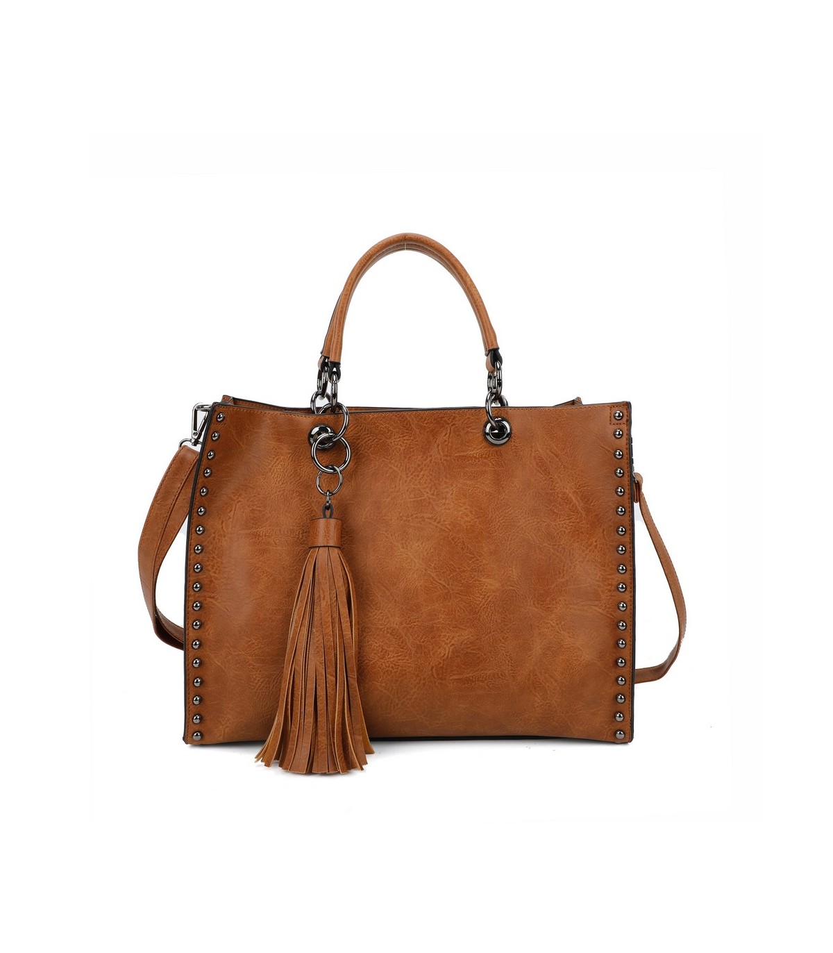 11085 - Bolso doble de mano con tachuelas y flecos