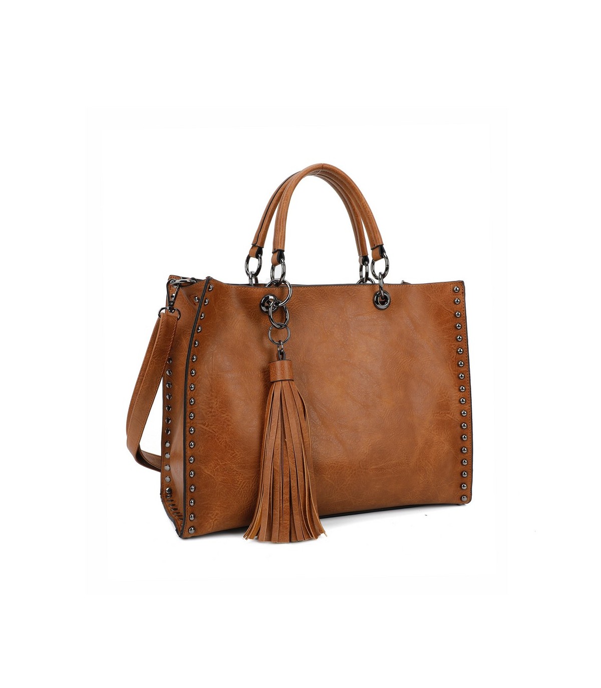 11085 - Bolso doble de mano con tachuelas y flecos