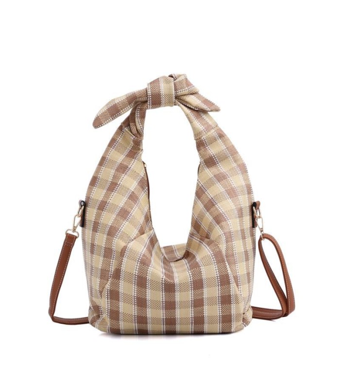 W202111 - Bolso de Mano de cuadros Rafia
