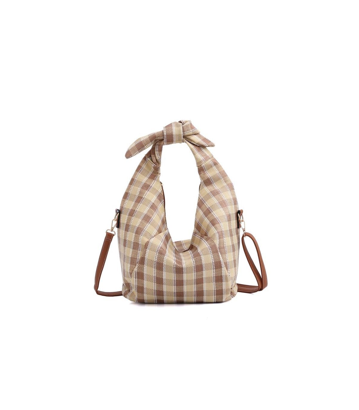 W202111 - Bolso de Mano de cuadros Rafia