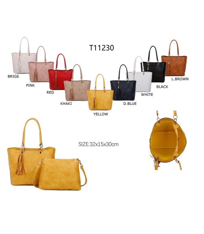 T11230 - Bolso de hombro con borla con neceser a juego