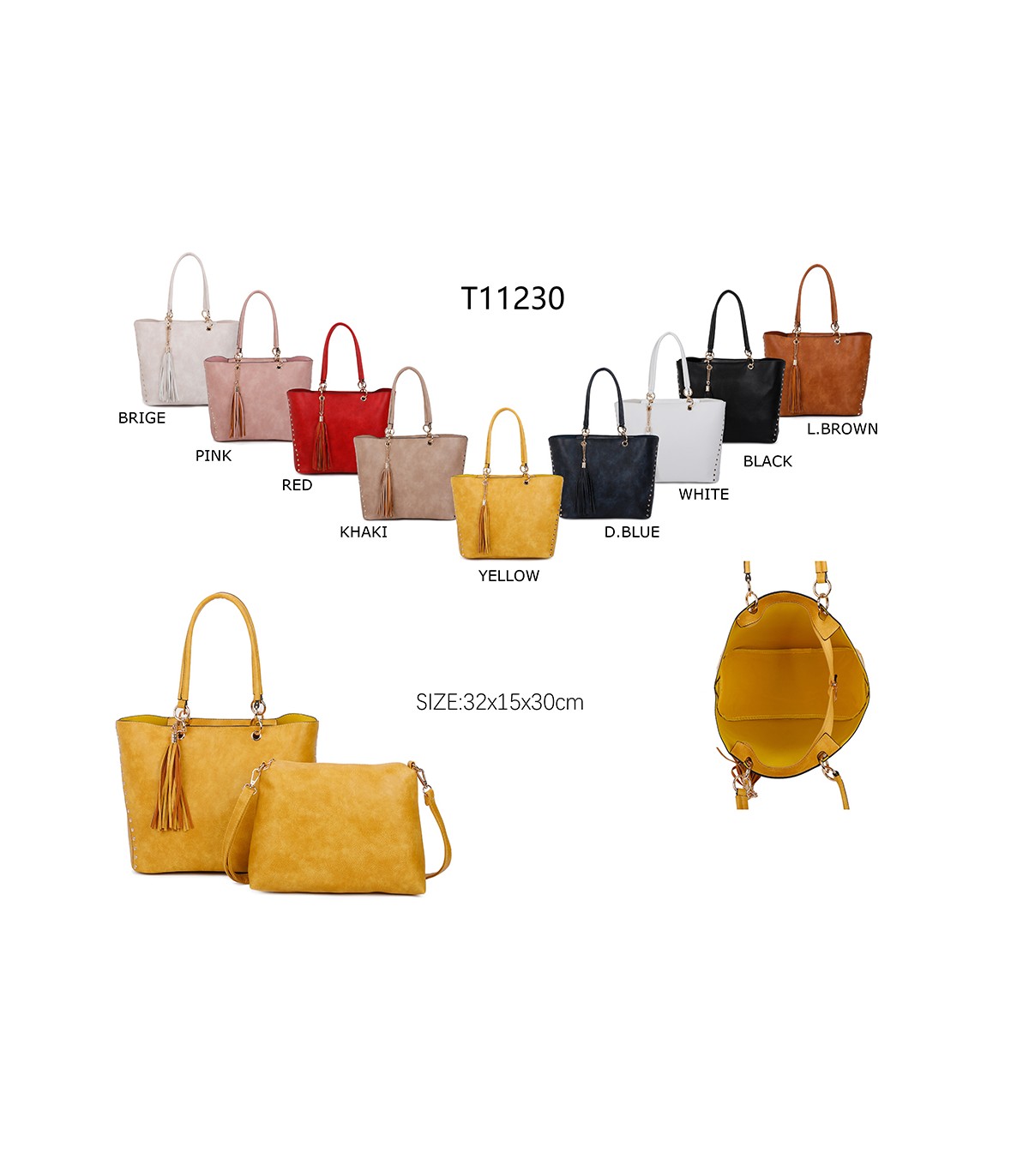 T11230 - Bolso de hombro con borla con neceser a juego