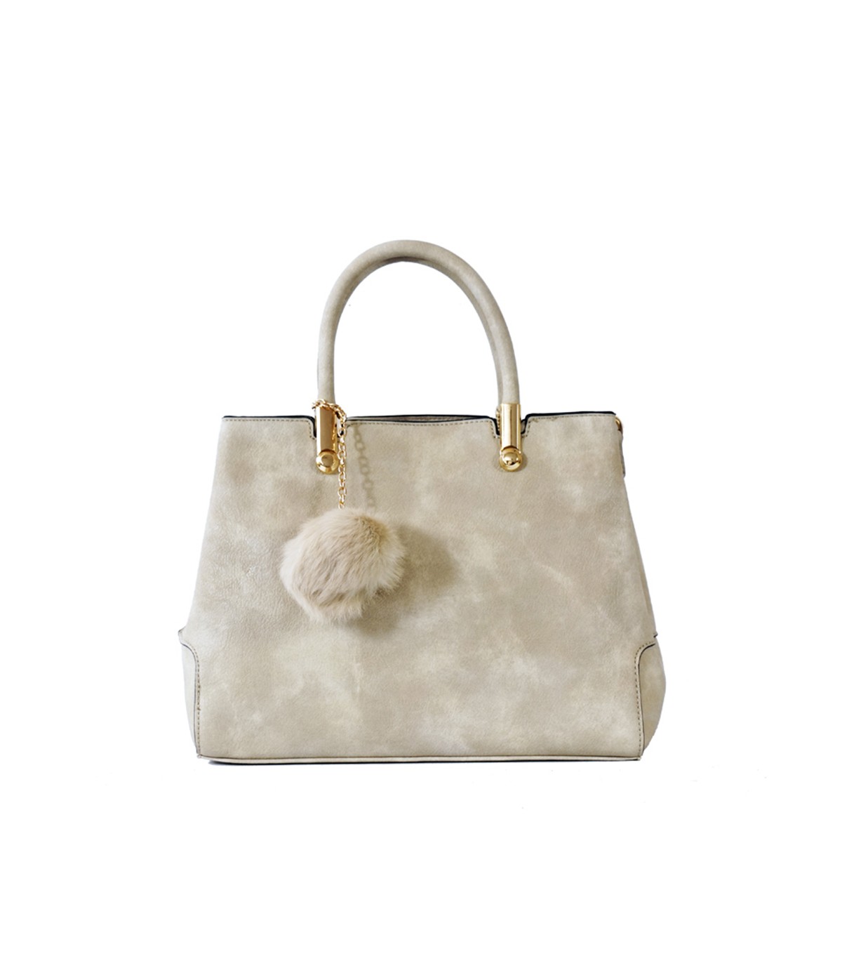 T10447 - Bolso de mano forma de trapecio con asa rígida y borla a juego