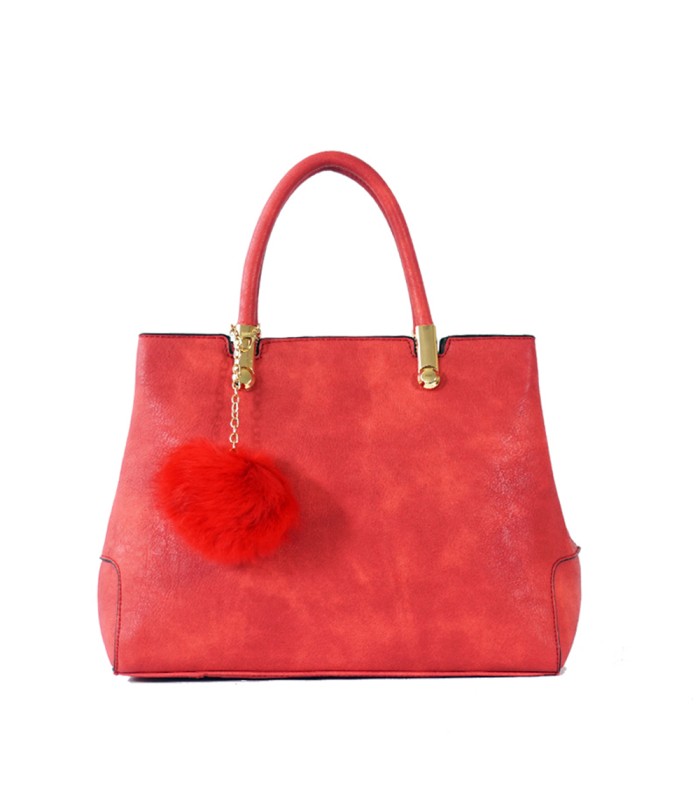 T10447 - Bolso de mano forma de trapecio con asa rígida y borla a juego