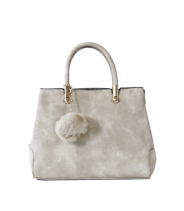 T10447 - Bolso de mano forma de trapecio con asa rígida y borla a juego