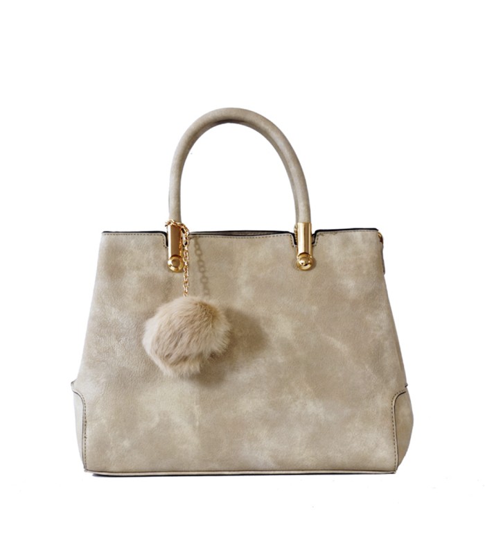 T10447 - Bolso de mano forma de trapecio con asa rígida y borla a juego