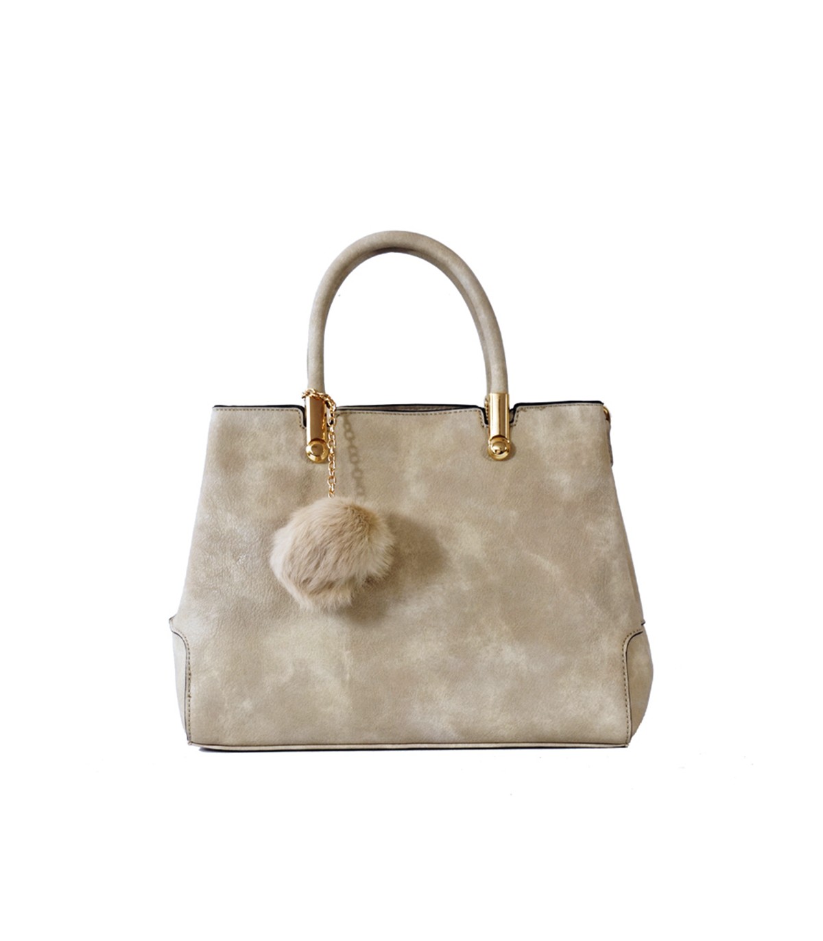 T10447 - Bolso de mano forma de trapecio con asa rígida y borla a juego