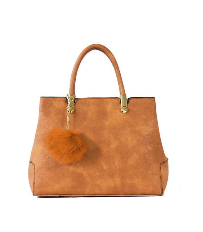 T10447 - Bolso de mano forma de trapecio con asa rígida y borla a juego