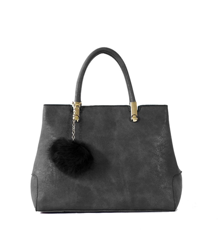 T10447 - Bolso de mano forma de trapecio con asa rígida y borla a juego