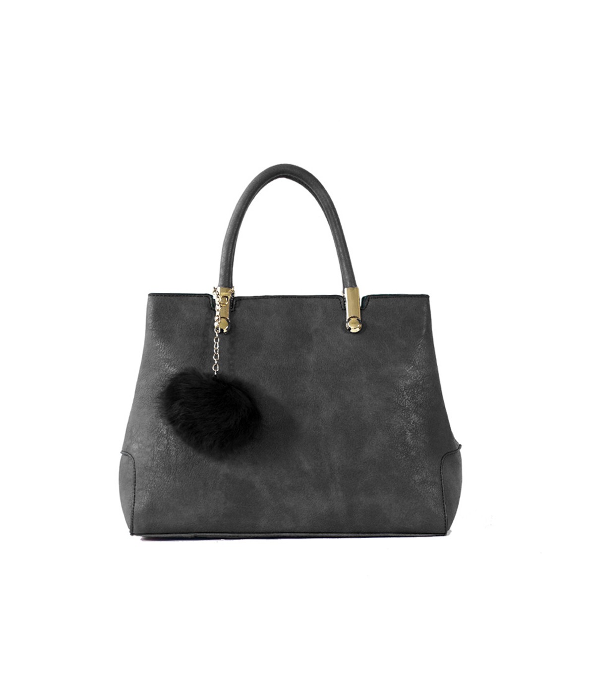 T10447 - Bolso de mano forma de trapecio con asa rígida y borla a juego