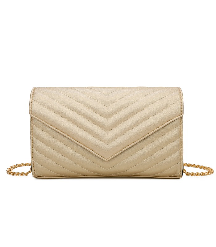 T11321 - Bolso de hombro con bandolera dorada y dos compartimentos