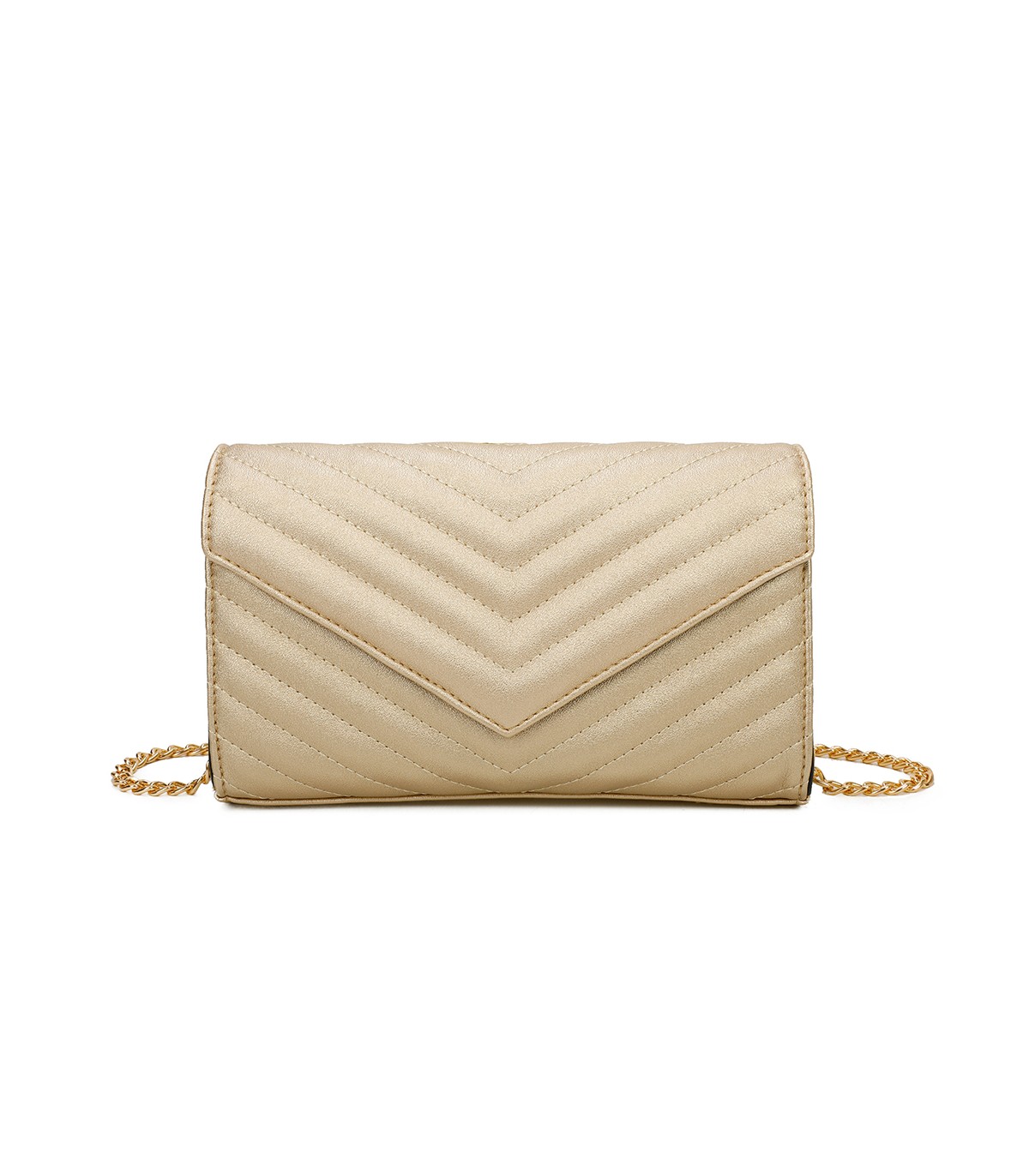 T11321 - Bolso de hombro con bandolera dorada y dos compartimentos