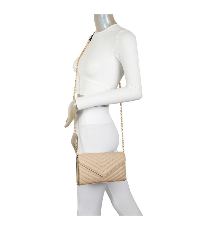 T11321 - Bolso de hombro con bandolera dorada y dos compartimentos