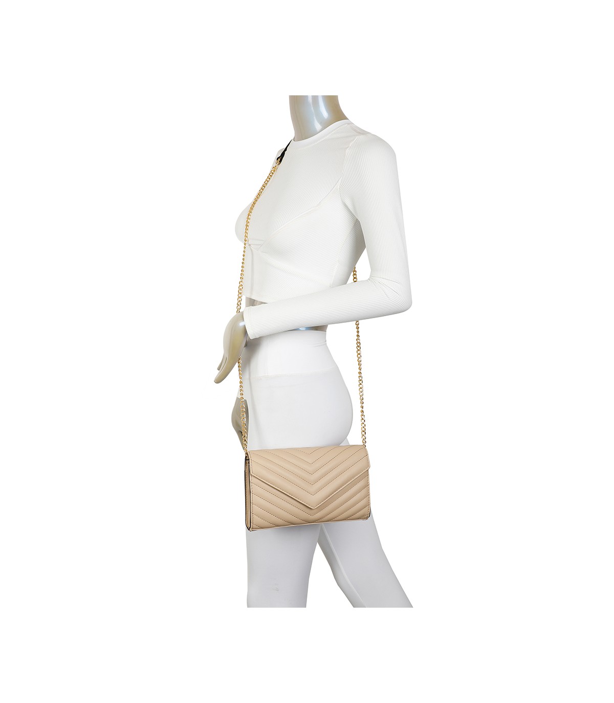 T11321 - Bolso de hombro con bandolera dorada y dos compartimentos