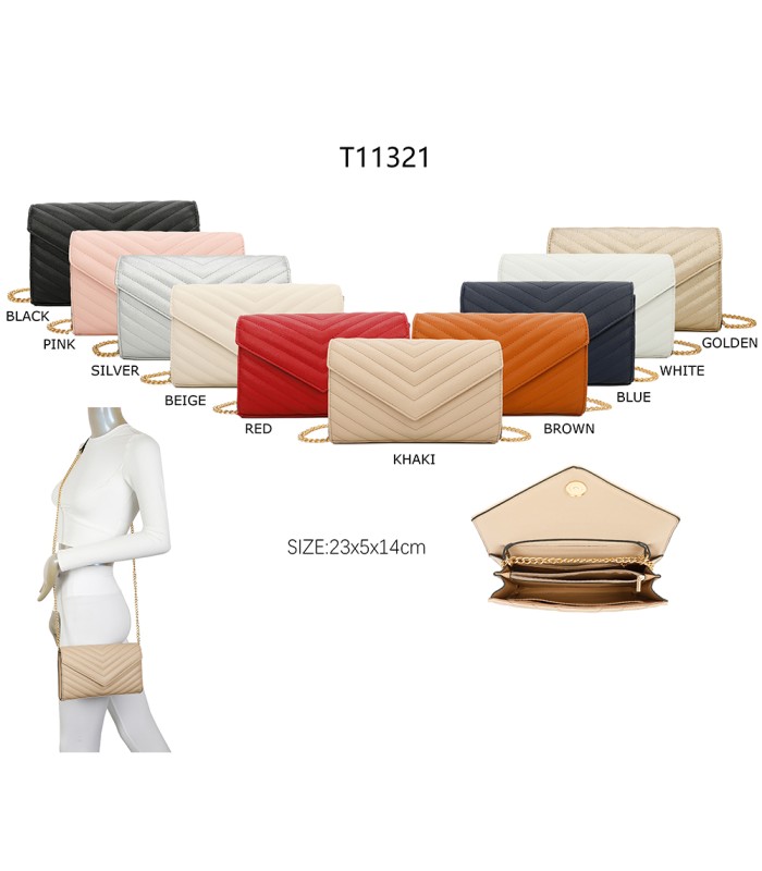 T11321 - Bolso de hombro con bandolera dorada y dos compartimentos