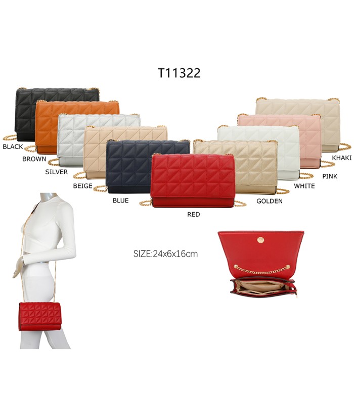 T11322 - Bolso de hombro estilo plano con cierre de botón