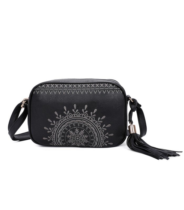 T11147 - Bolso de hombro con bandolera y bordado de sol mandala