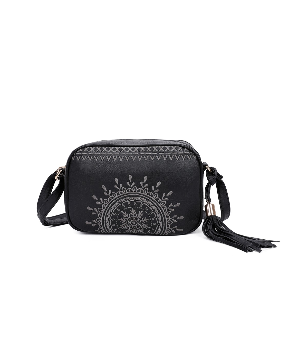 T11147 - Bolso de hombro con bandolera y bordado de sol mandala