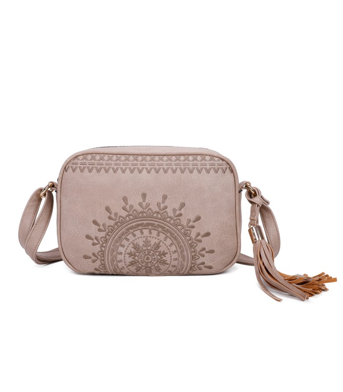 T11147 - Bolso de hombro con bandolera y bordado de sol mandala
