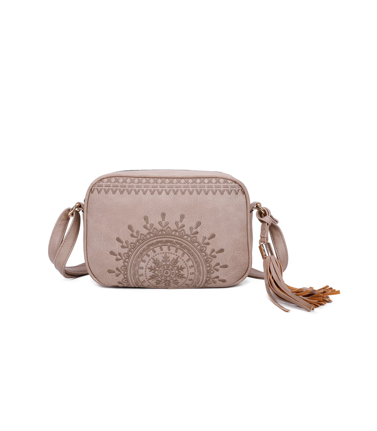 T11147 - Bolso de hombro con bandolera y bordado de sol mandala