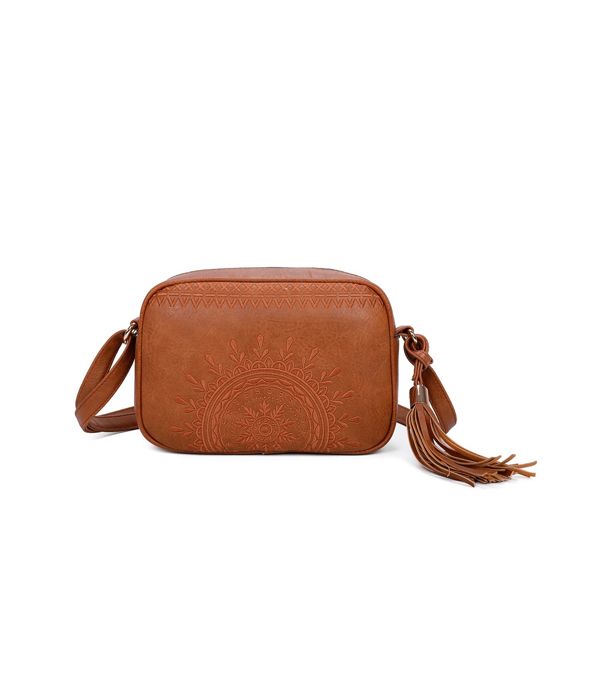 T11147 - Bolso de hombro con bandolera y bordado de sol mandala