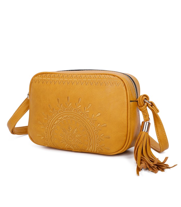 T11147 - Bolso de hombro con bandolera y bordado de sol mandala