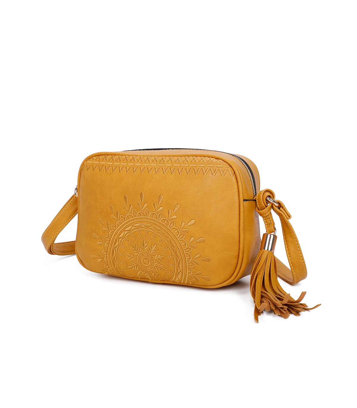 T11147 - Bolso de hombro con bandolera y bordado de sol mandala
