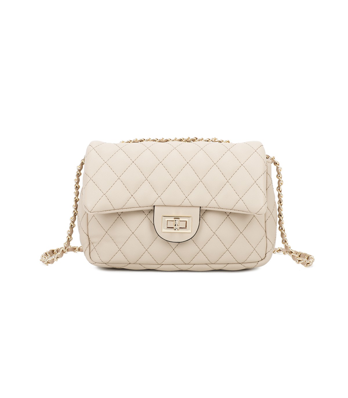 T11328 - Bolso de hombro con bandolera dorada y cierre de pestillo