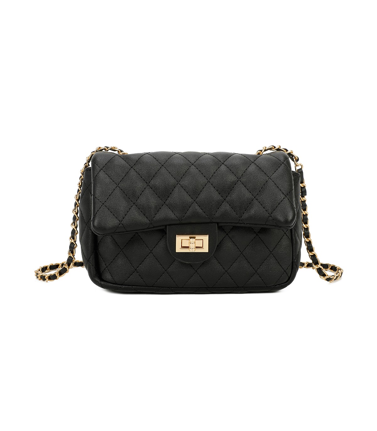 T11328 - Bolso de hombro con bandolera dorada y cierre de pestillo