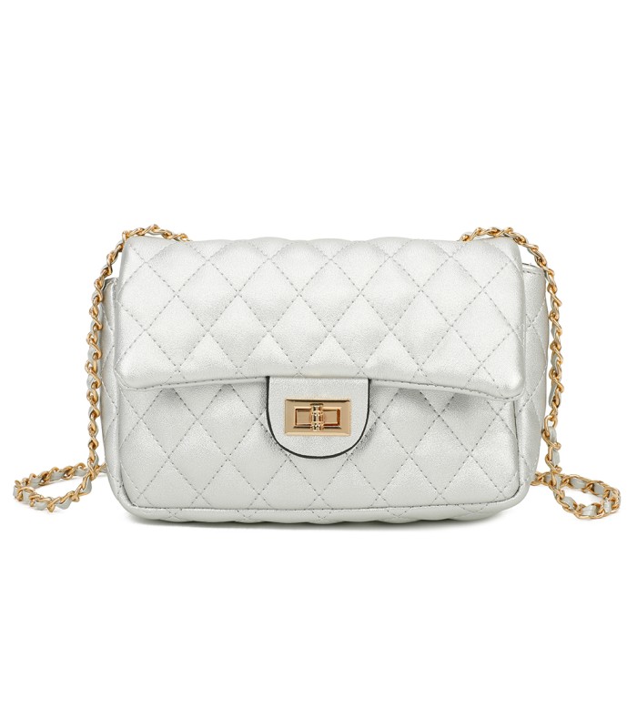 T11328 - Bolso de hombro con bandolera dorada y cierre de pestillo