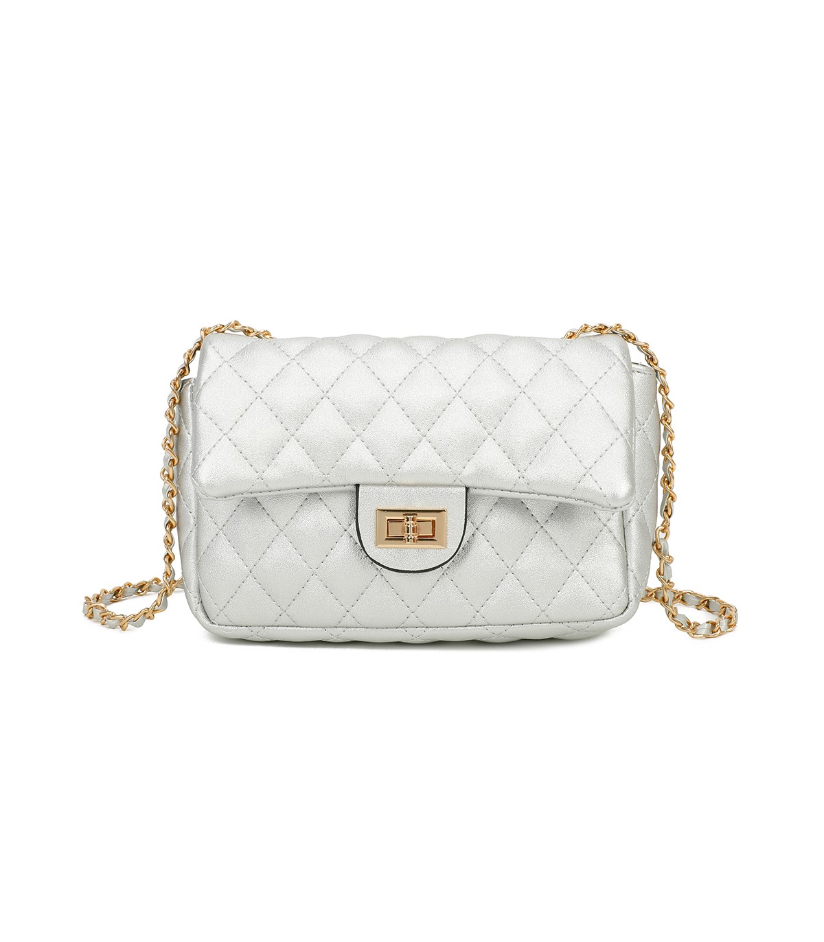 T11328 - Bolso de hombro con bandolera dorada y cierre de pestillo
