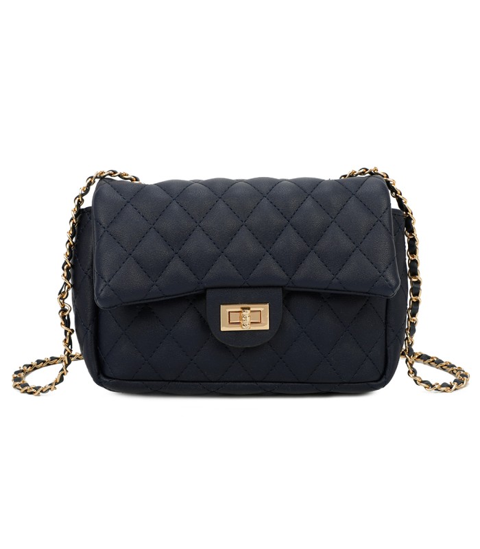 T11328 - Bolso de hombro con bandolera dorada y cierre de pestillo