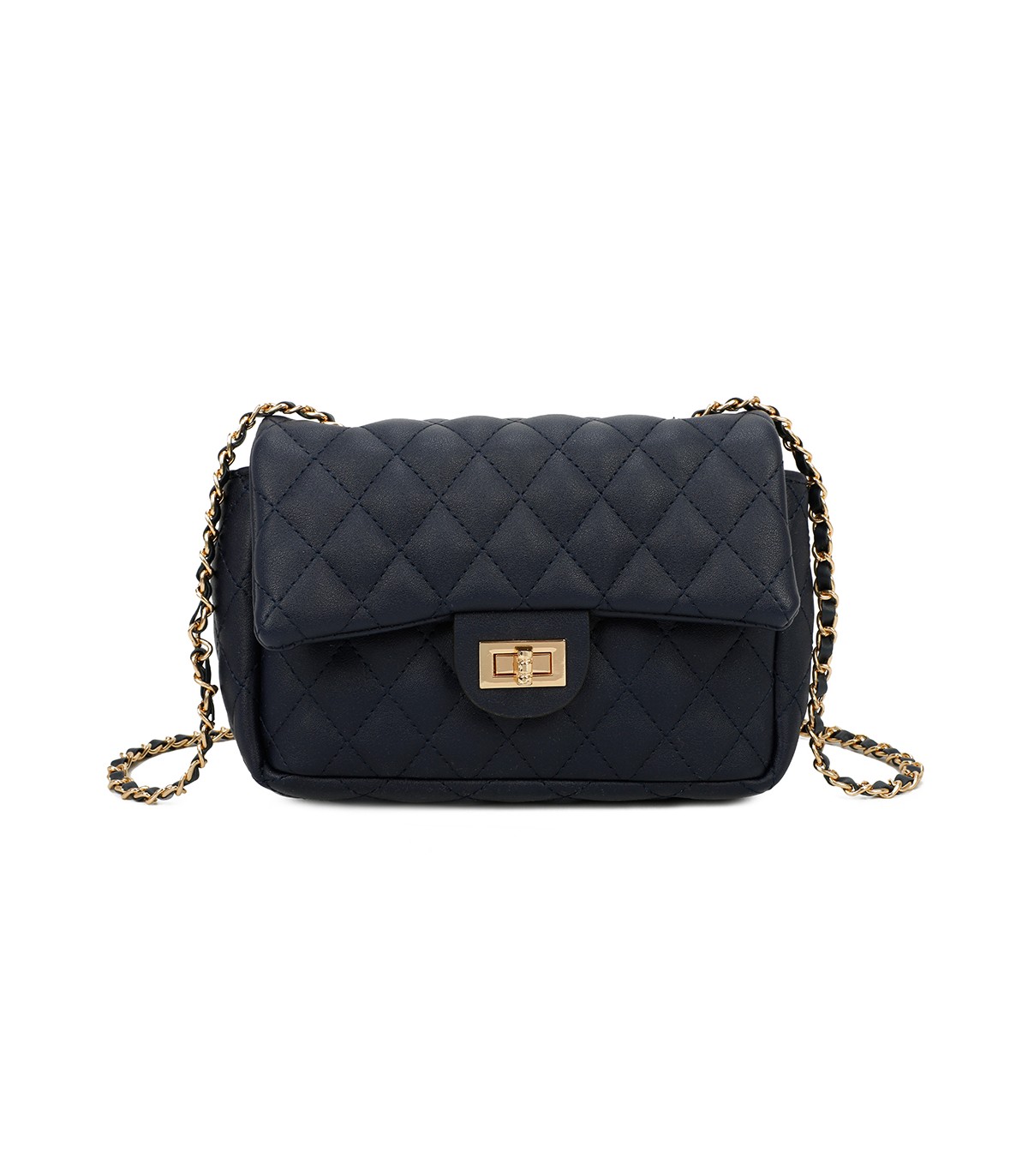 T11328 - Bolso de hombro con bandolera dorada y cierre de pestillo