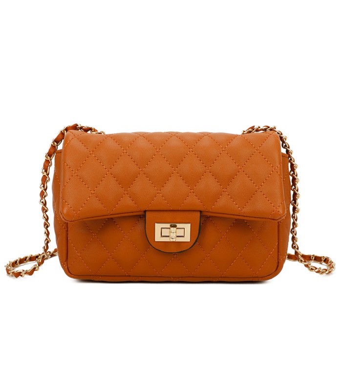 T11328 - Bolso de hombro con bandolera dorada y cierre de pestillo