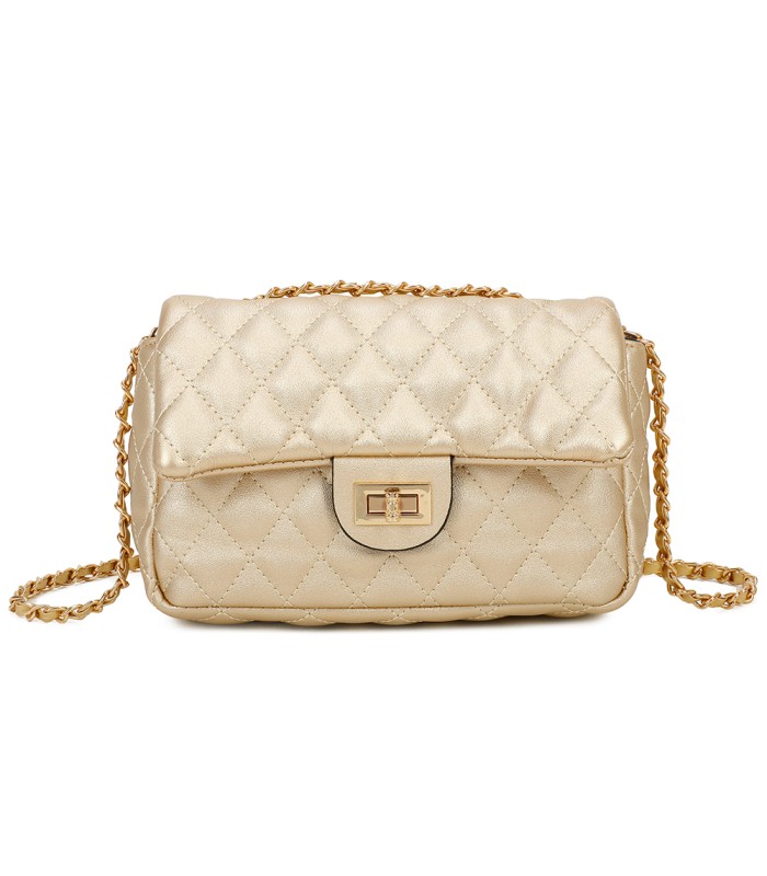T11328 - Bolso de hombro con bandolera dorada y cierre de pestillo