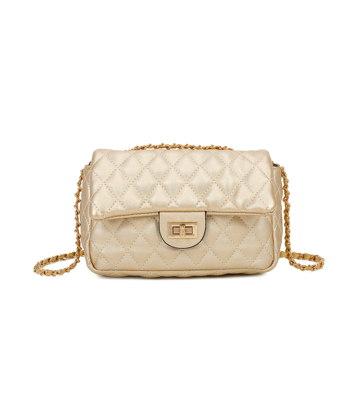 T11328 - Bolso de hombro con bandolera dorada y cierre de pestillo