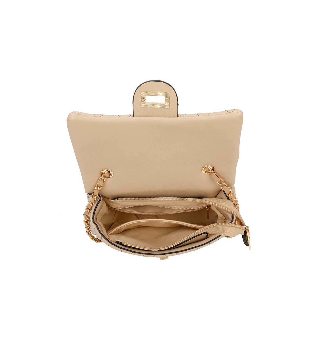 T11328 - Bolso de hombro con bandolera dorada y cierre de pestillo
