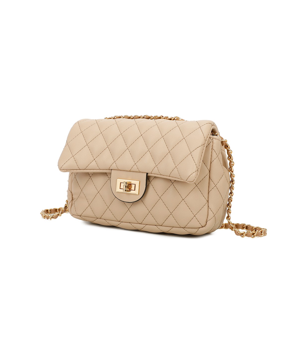 T11328 - Bolso de hombro con bandolera dorada y cierre de pestillo