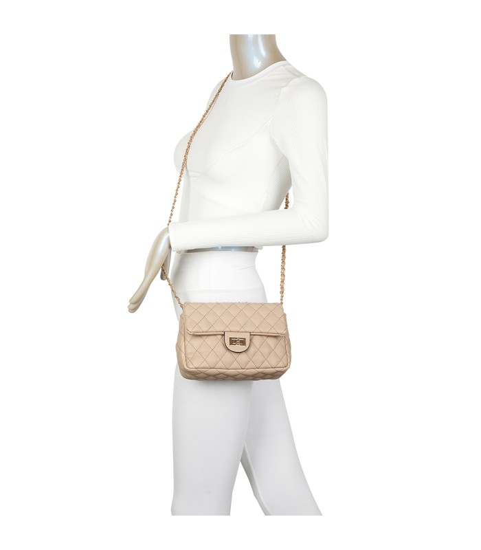 T11328 - Bolso de hombro con bandolera dorada y cierre de pestillo