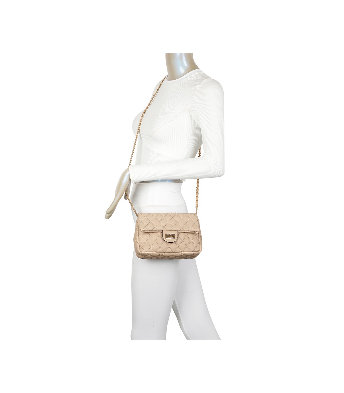 T11328 - Bolso de hombro con bandolera dorada y cierre de pestillo