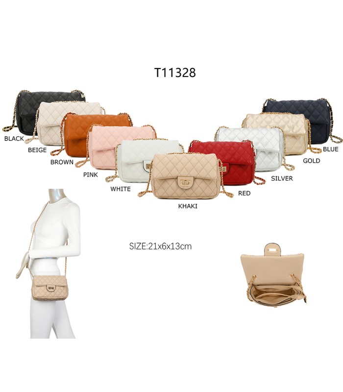 T11328 - Bolso de hombro con bandolera dorada y cierre de pestillo