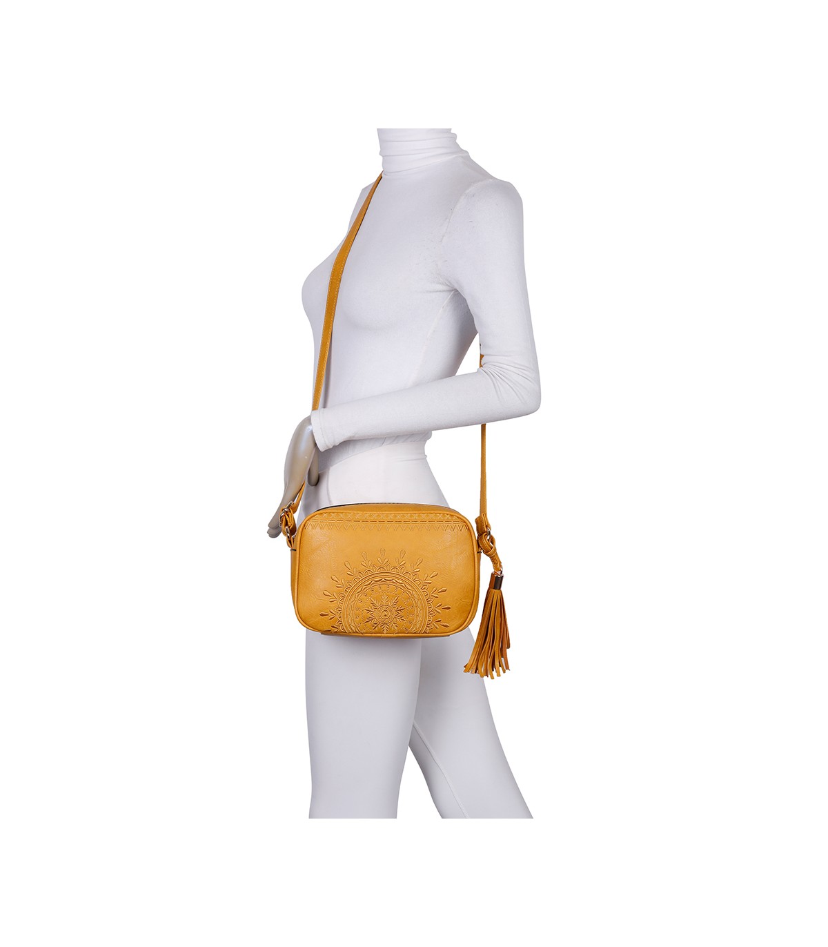 T11147 - Bolso de hombro con bandolera y bordado de sol mandala