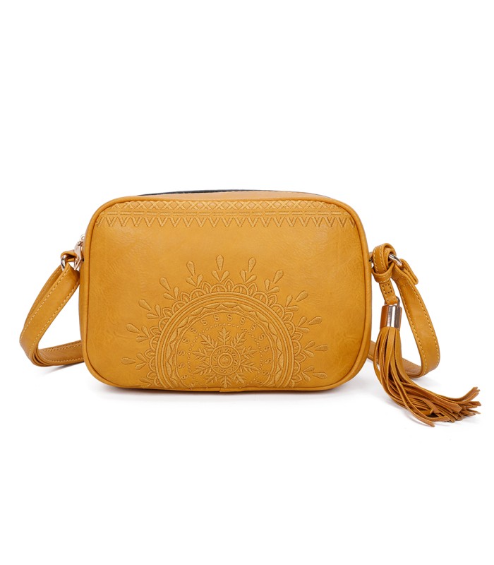 T11147 - Bolso de hombro con bandolera y bordado de sol mandala