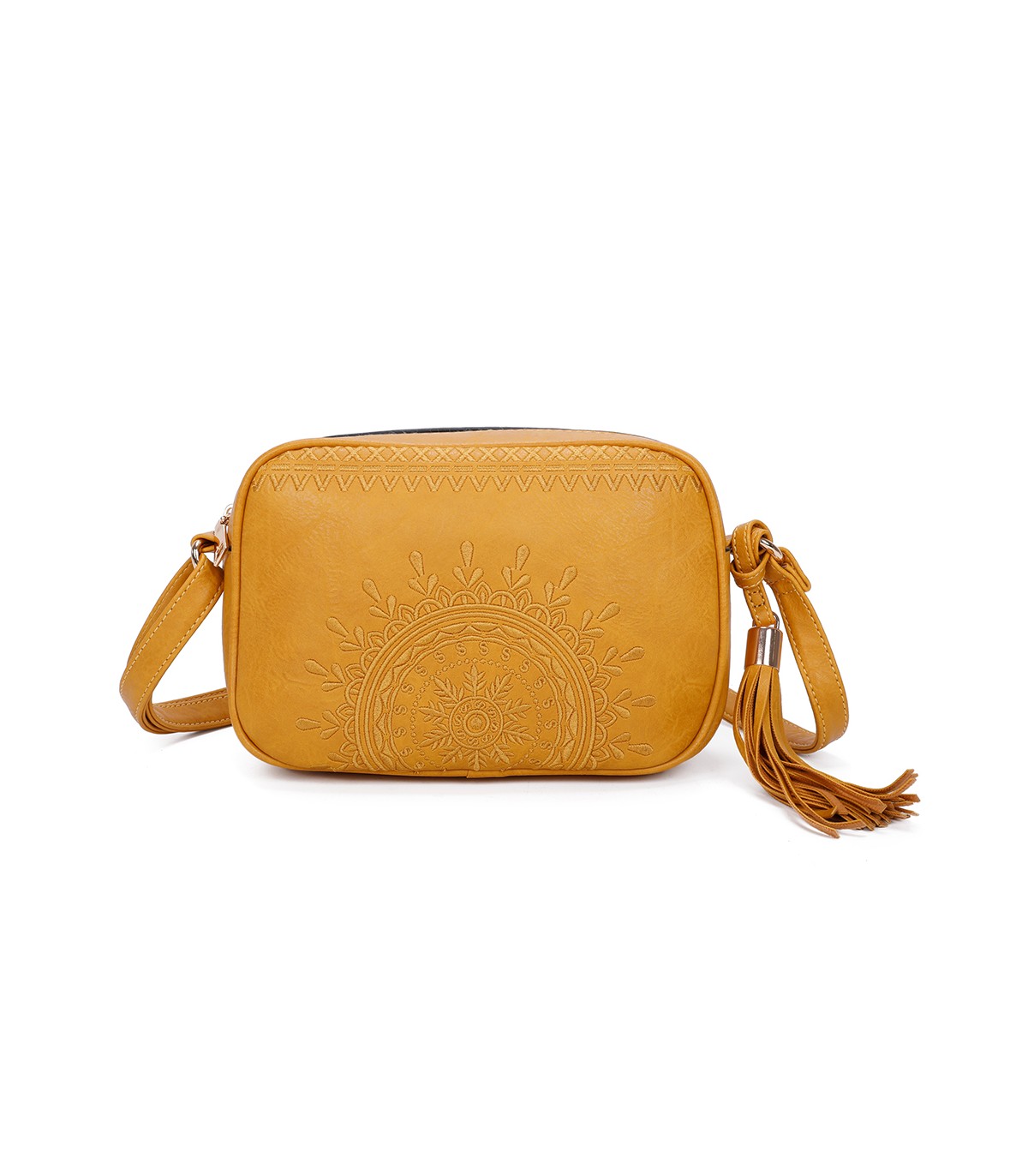 T11147 - Bolso de hombro con bandolera y bordado de sol mandala