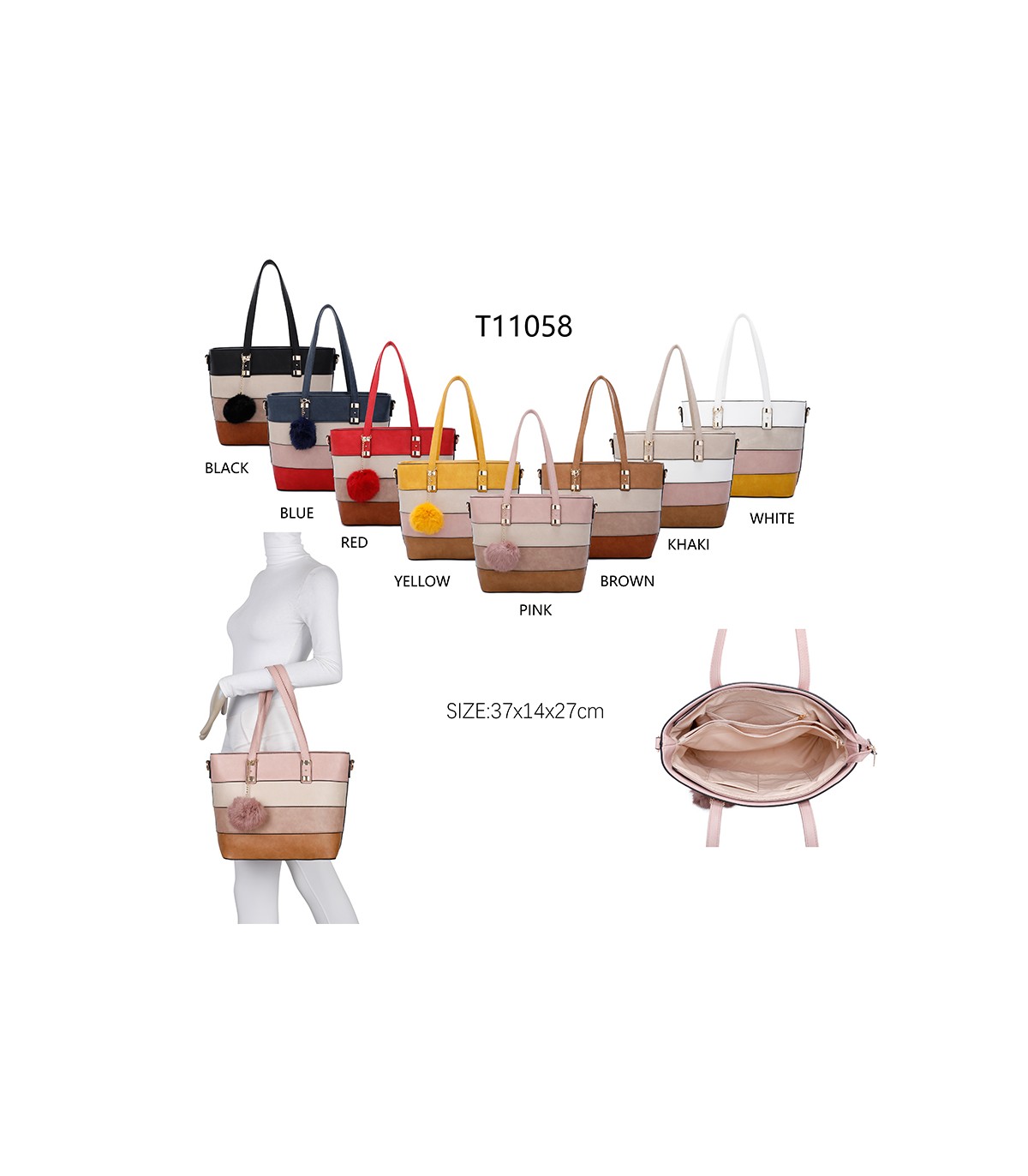 T11058 - Bolso bandolera con adorno de pompon